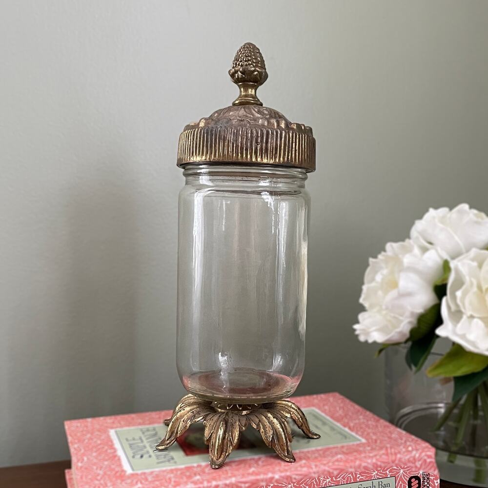 Vintage Ornate Glass Canister Apothecary Style Jar - Hollywood Regency